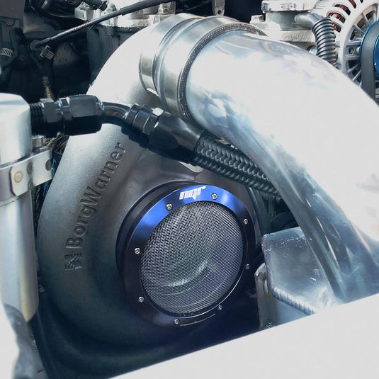 NGR Turbo Filter (Street Edition) - Blue Turbo Guard with 3in Diameter - Installation View