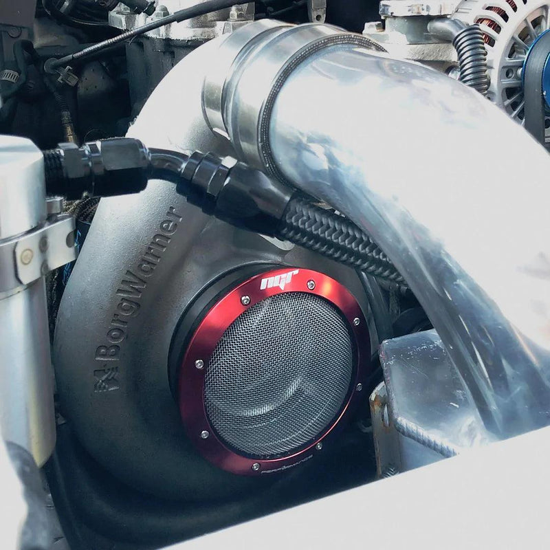 Load image into Gallery viewer, NGR Turbo Filter in Red - 3&quot; Turbo Guard - Installation View
