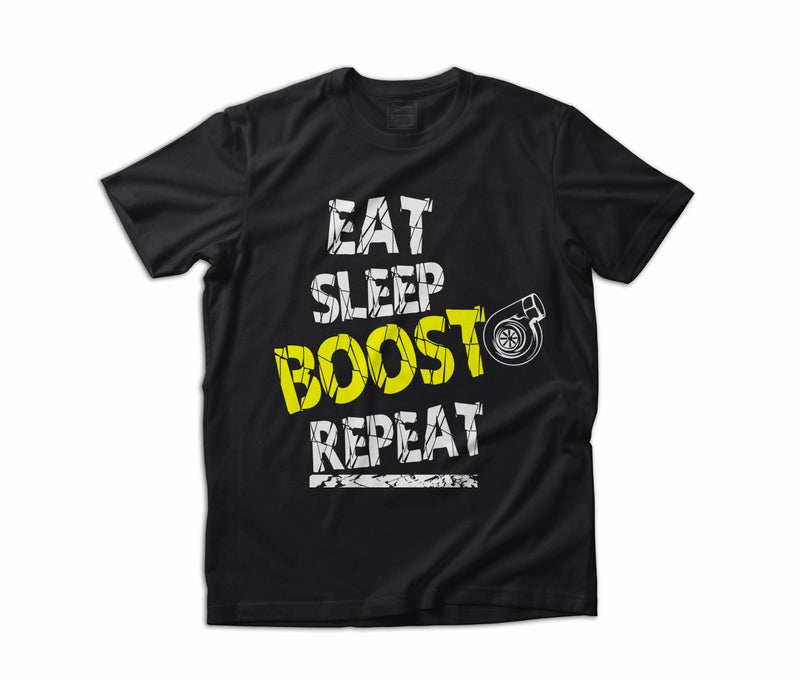 Load image into Gallery viewer, DUEB Eat Sleep Boost Repeat Crew Neck T-Shirt - Yellow Design - Front
